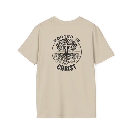 "Rooted In Christ" Back Print Unisex Softstyle T-Shirt