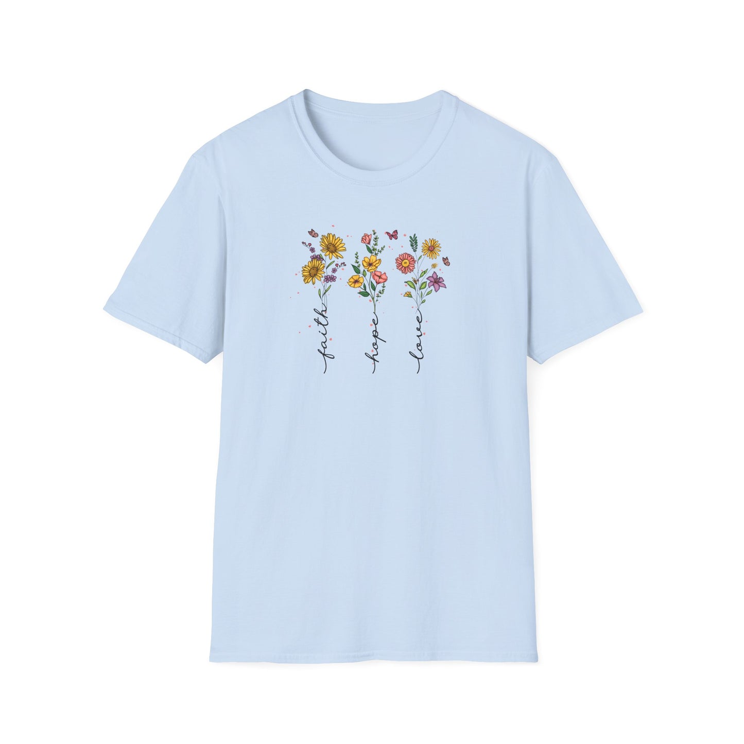 "Faith Hope Love" Flowers Unisex Softstyle T-Shirt