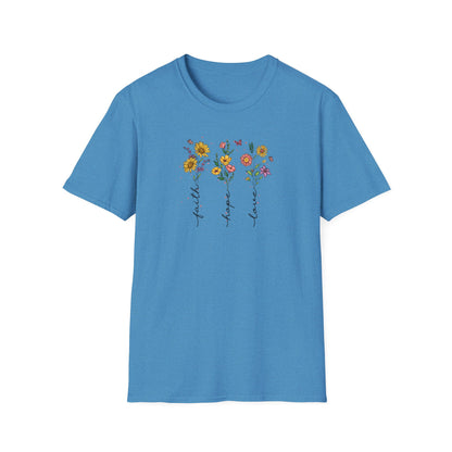 "Faith Hope Love" Flowers Unisex Softstyle T-Shirt