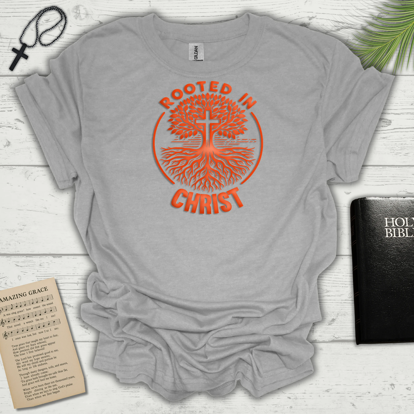 "Rooted in Christ" Orange Graphic T-Shirt