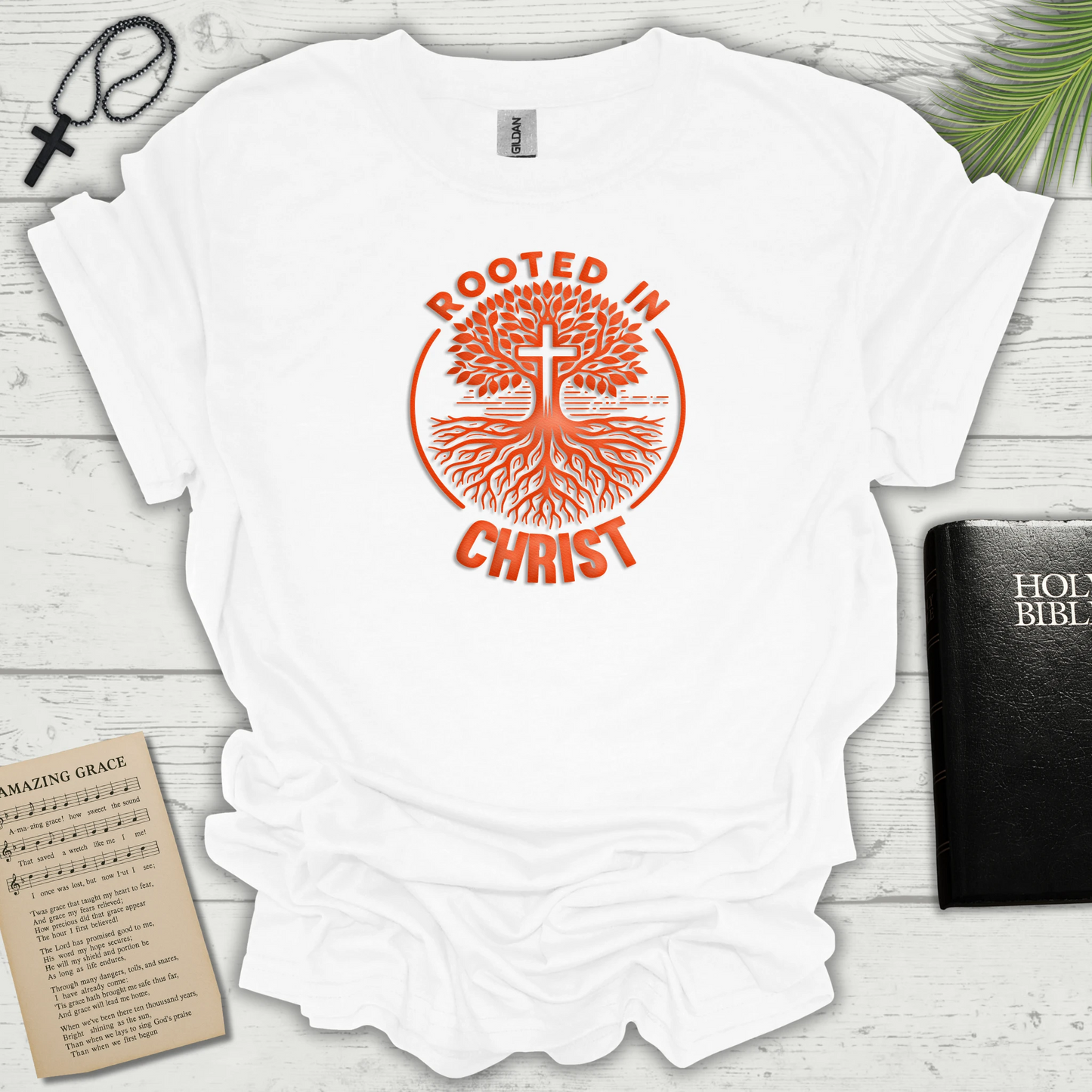 "Rooted in Christ" Orange Graphic T-Shirt