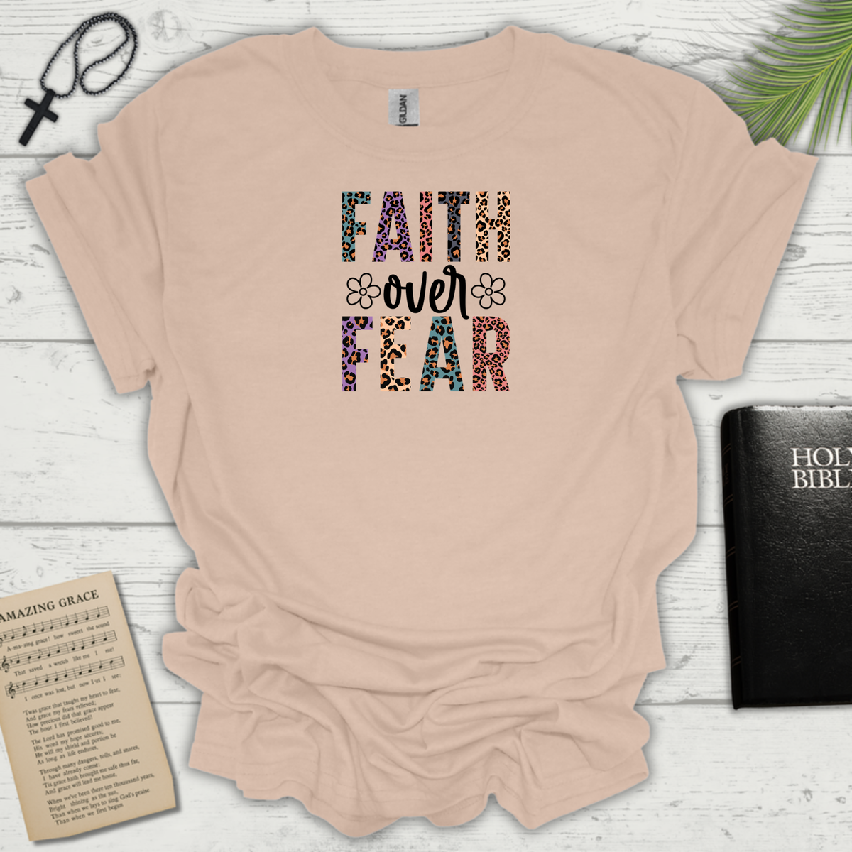 "Faith Over Fear" Leopard Design T-Shirt