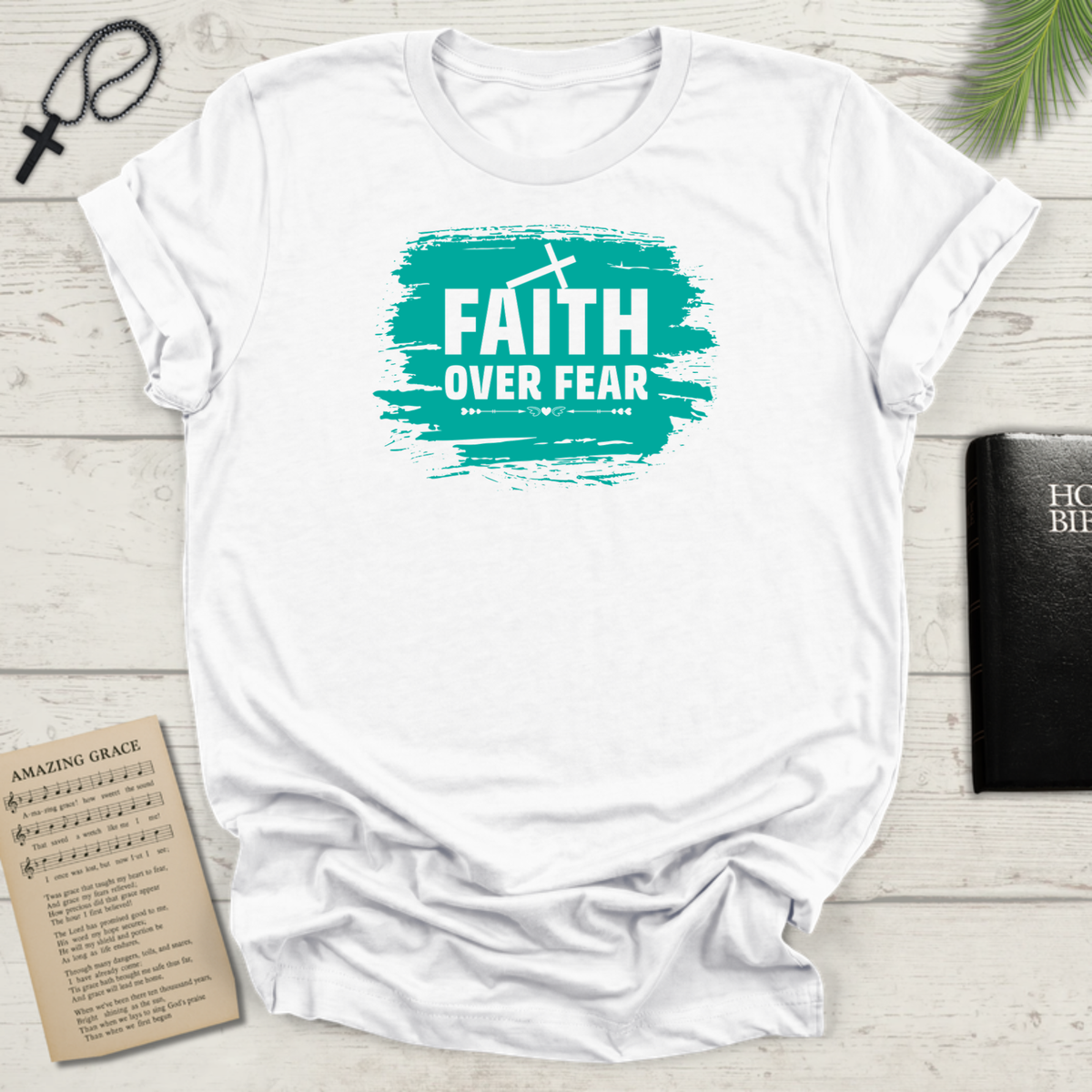 "Faith Over Fear" Teal Brush Softstyle T-Shirt