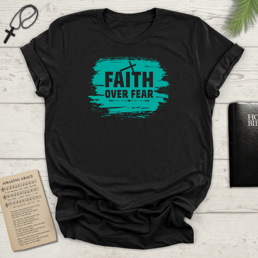 "Faith Over Fear" Teal Brush Softstyle T-Shirt