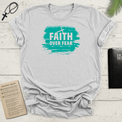 "Faith Over Fear" Teal Brush Softstyle T-Shirt