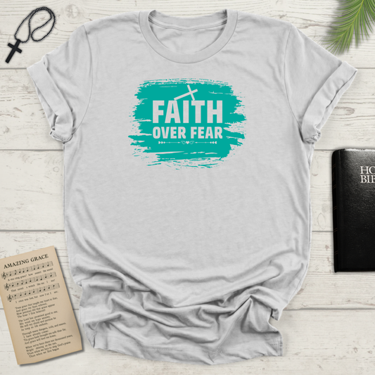 "Faith Over Fear" Teal Brush Softstyle T-Shirt