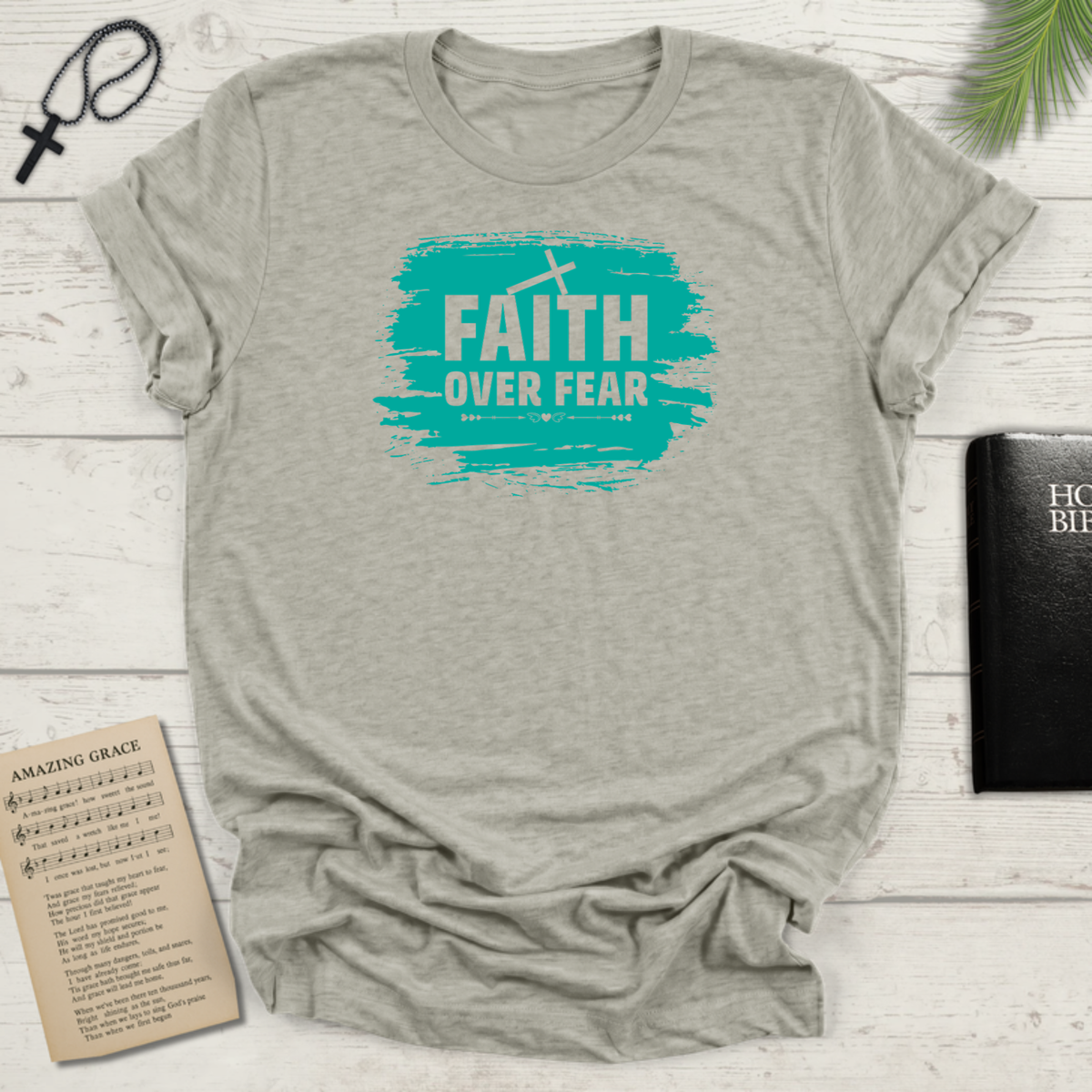 "Faith Over Fear" Teal Brush Softstyle T-Shirt