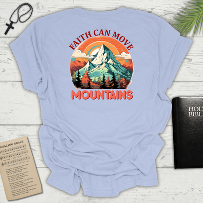 "Faith Can Move Mountains" Retro Unisex Softstyle T-Shirt Back Design
