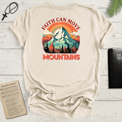 "Faith Can Move Mountains" Retro Unisex Softstyle T-Shirt Back Design