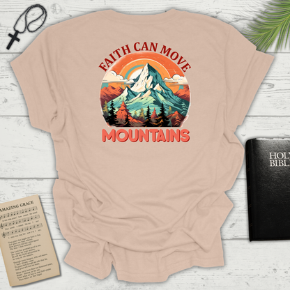 "Faith Can Move Mountains" Retro Unisex Softstyle T-Shirt Back Design