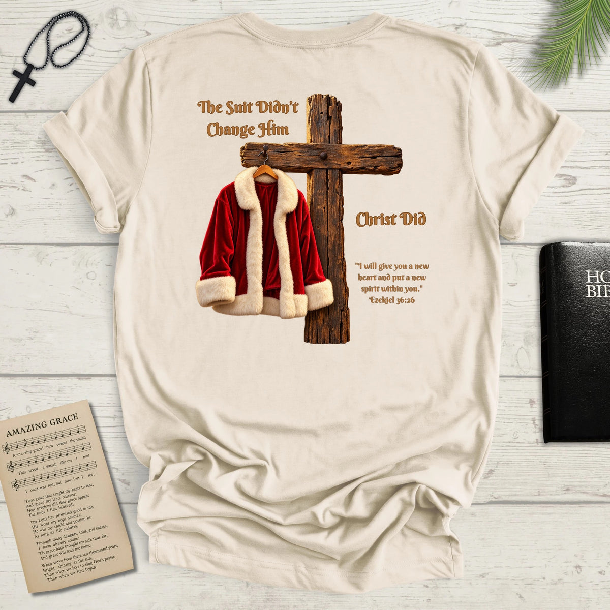 "The Suit Didn't Change Him" Back Print Christian T-Shirt