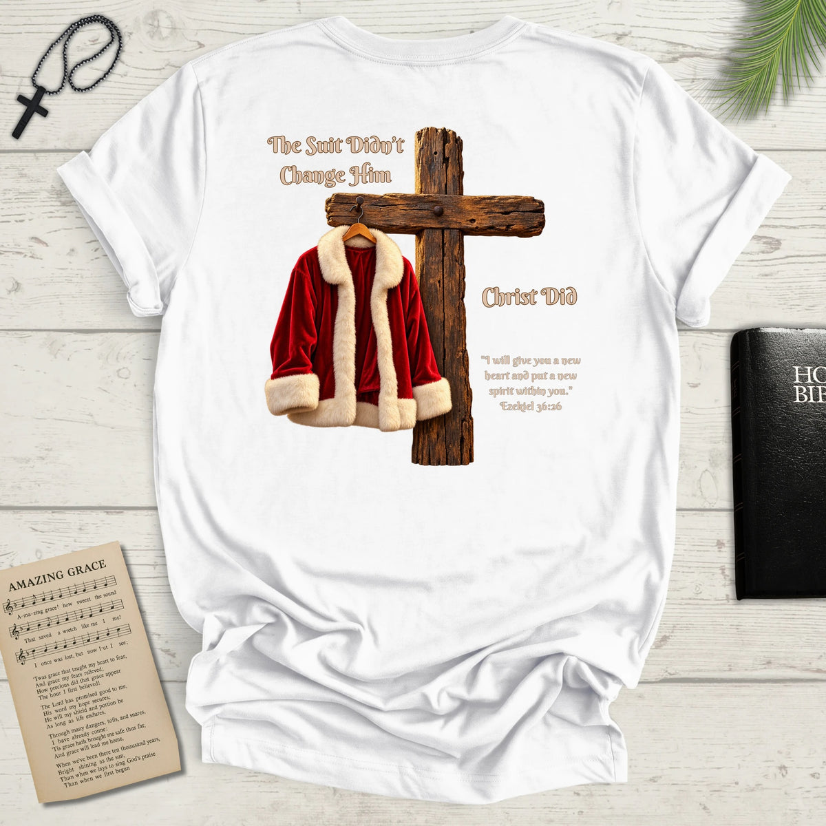 "The Suit Didn't Change Him" Back Print Christian T-Shirt