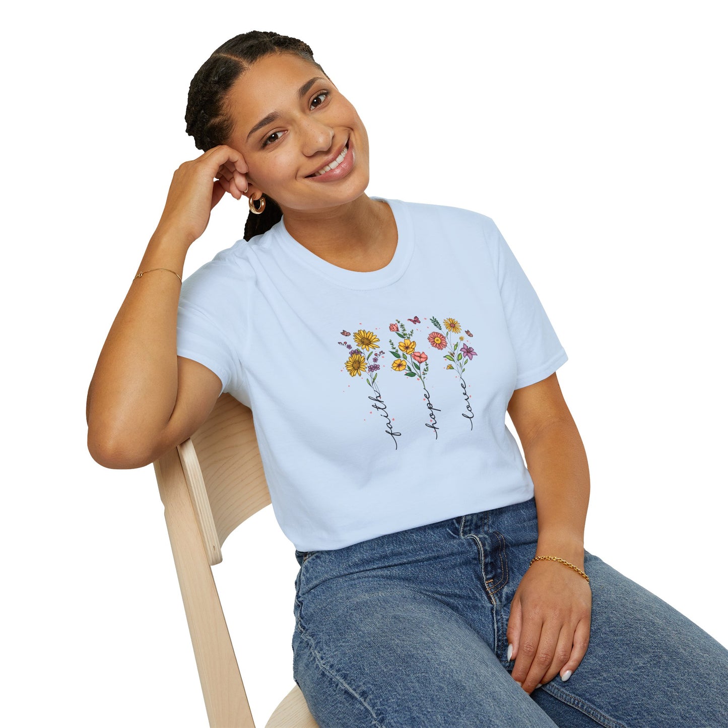 "Faith Hope Love" Flowers Unisex Softstyle T-Shirt