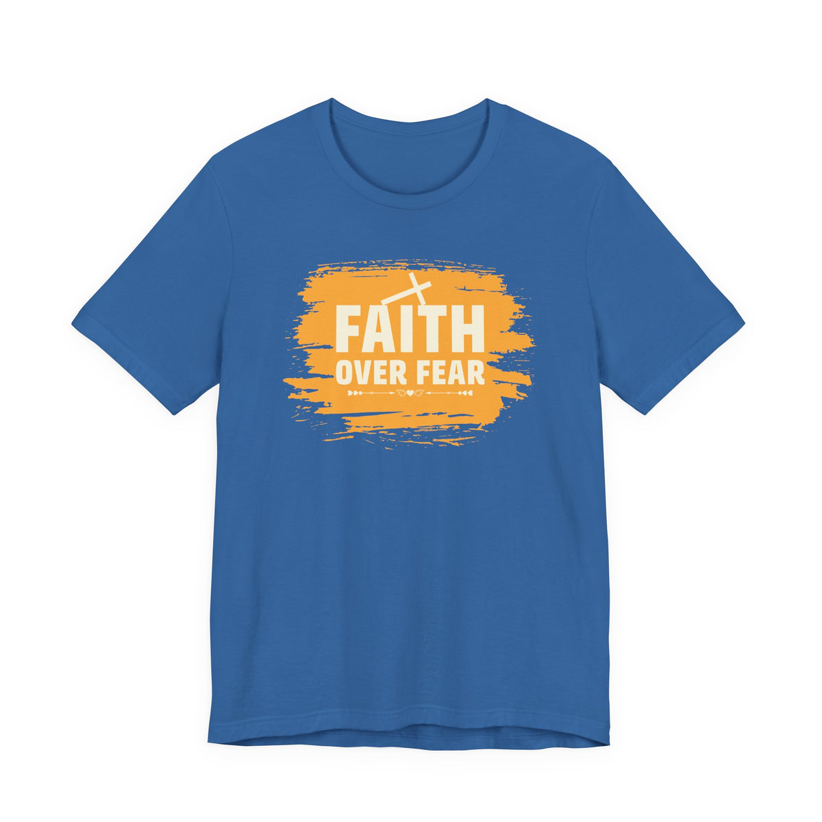 Faith Over Fear Orange Brush T-Shirt — Christian Inspirational Tee with Cross