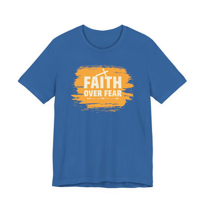 Faith Over Fear Orange Brush T-Shirt — Christian Inspirational Tee with Cross