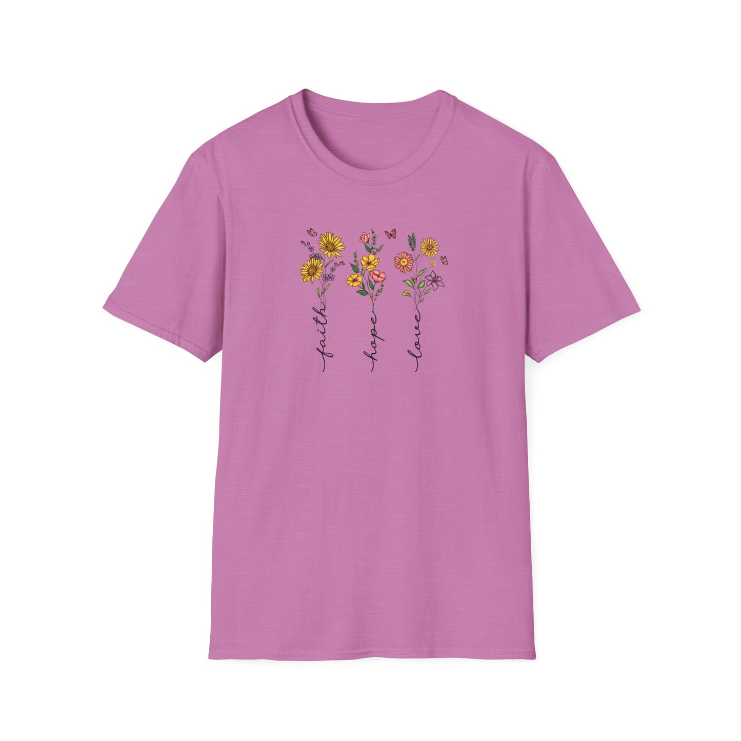 "Faith Hope Love" Flowers Unisex Softstyle T-Shirt