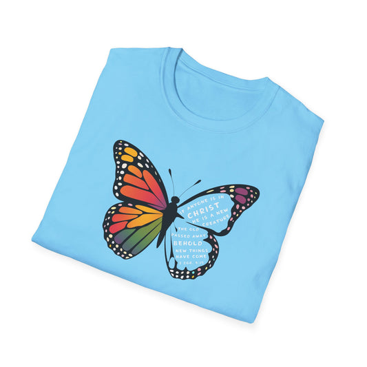 Bold & Colorful “New in Christ” Bible Verse Tee Unisex Softstyle T-Shirt