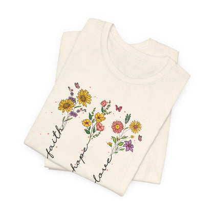 "Faith Hope Love" Flowers Unisex Softstyle T-Shirt