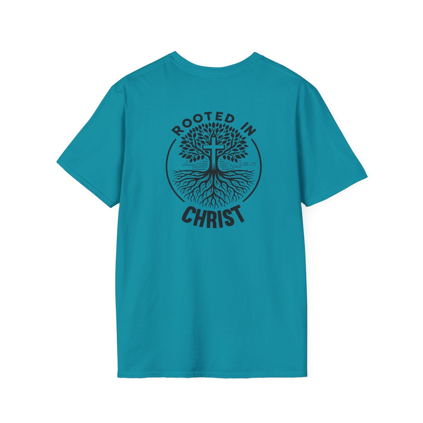 "Rooted In Christ" Back Print Unisex Softstyle T-Shirt