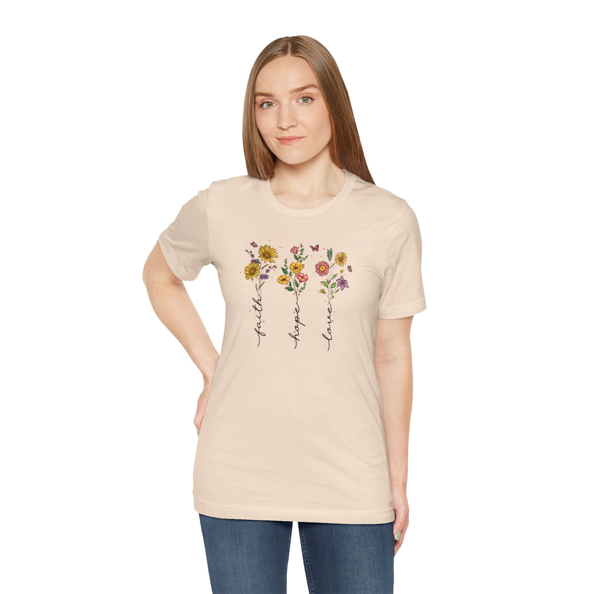 "Faith Hope Love" Flowers Unisex Softstyle T-Shirt