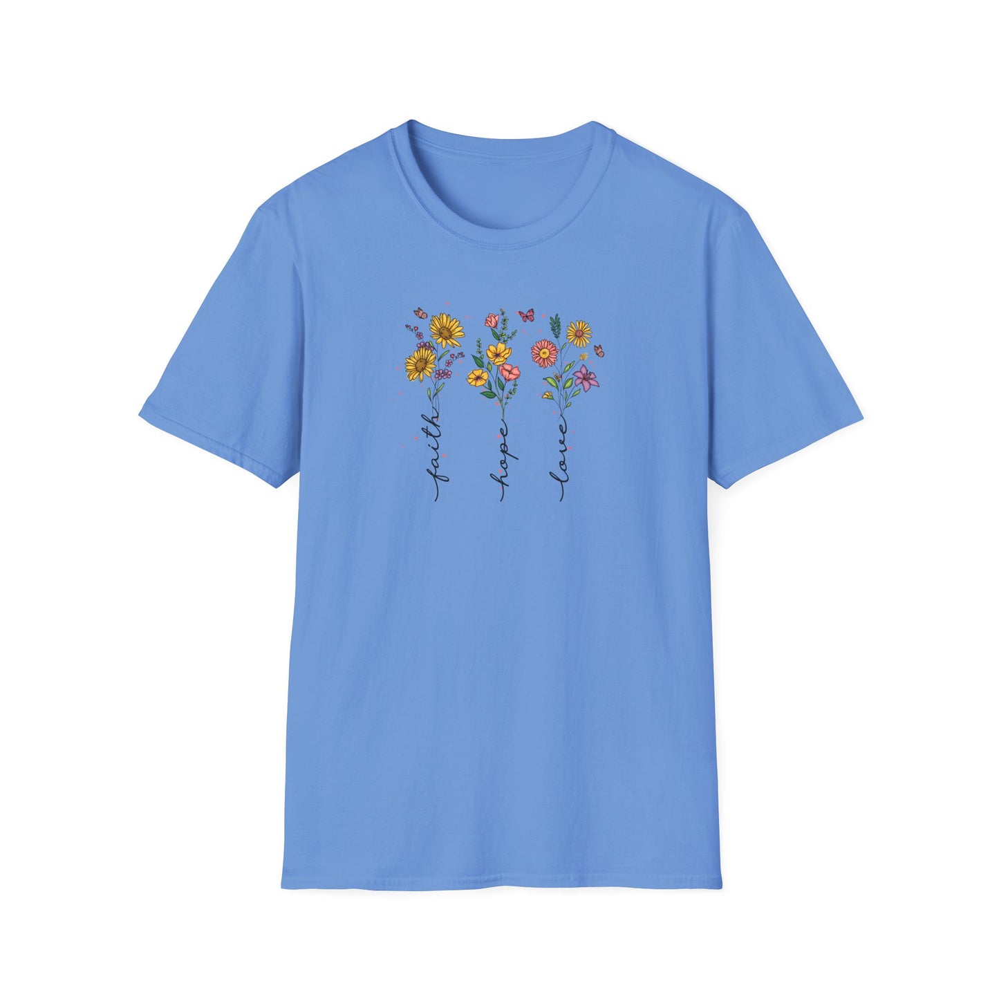 "Faith Hope Love" Flowers Unisex Softstyle T-Shirt