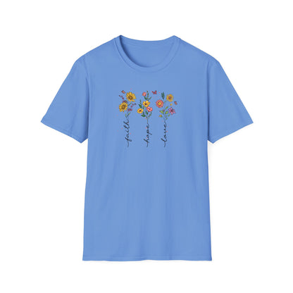 "Faith Hope Love" Flowers Unisex Softstyle T-Shirt