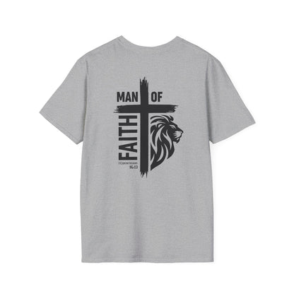 Man of Faith Cross Lion Back Print Unisex Softstyle T-Shirt