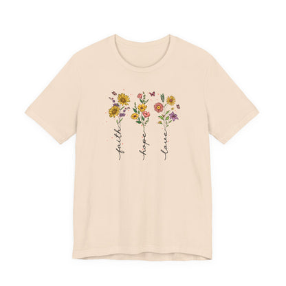 "Faith Hope Love" Flowers Unisex Softstyle T-Shirt