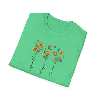 "Faith Hope Love" Flowers Unisex Softstyle T-Shirt