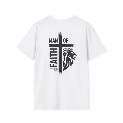 Man of Faith Cross Lion Back Print Unisex Softstyle T-Shirt