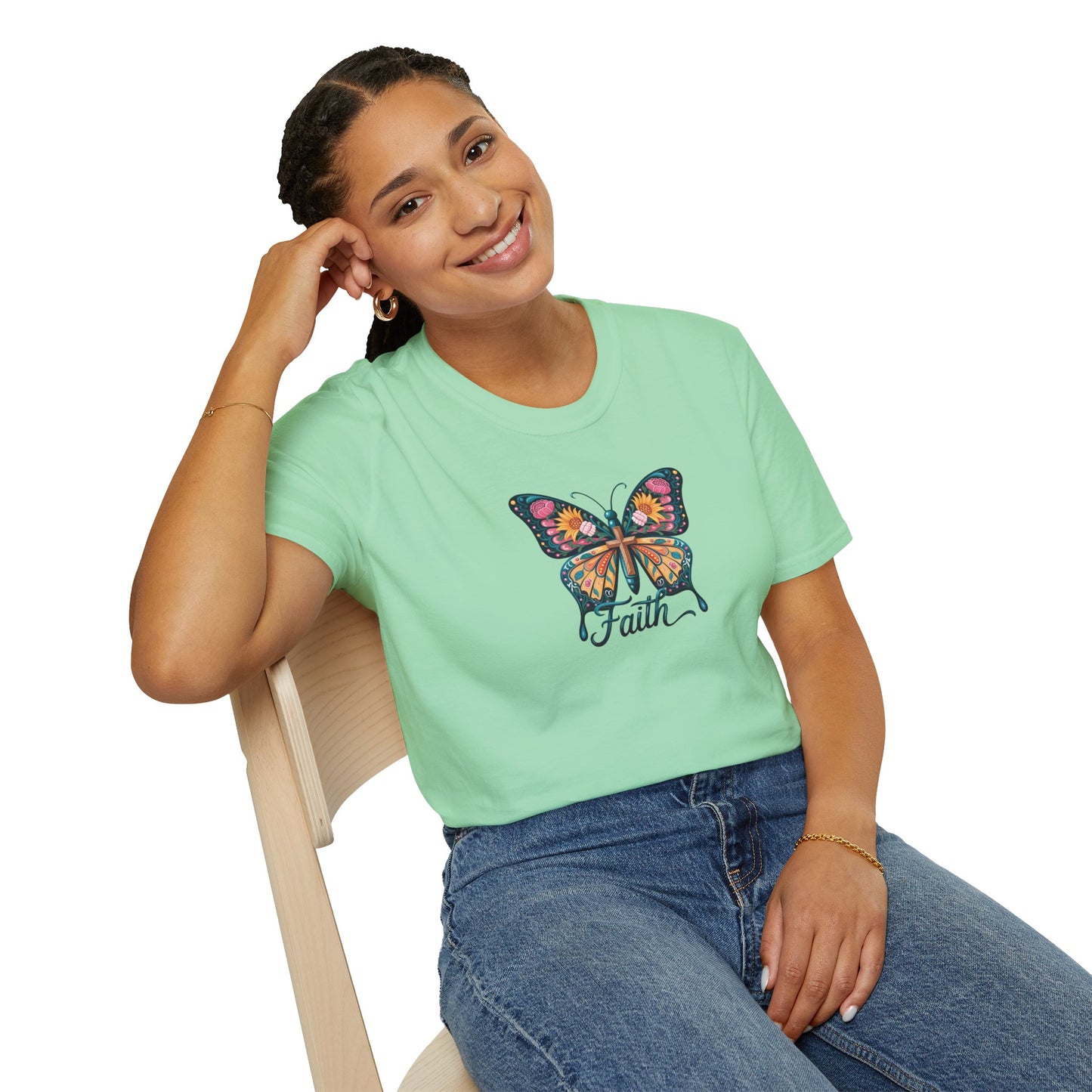 Faith Butterfly - Unisex Softstyle T-Shirt | Inspirational Tee, Gift for Her, Spring Fashion, Spiritual Wear, Summer Outfit
