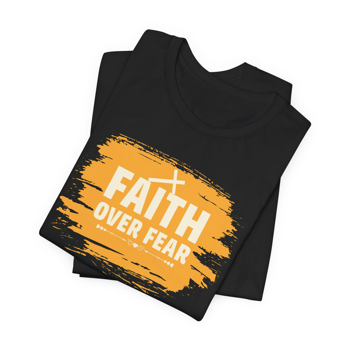 Faith Over Fear Orange Brush T-Shirt — Christian Inspirational Tee with Cross