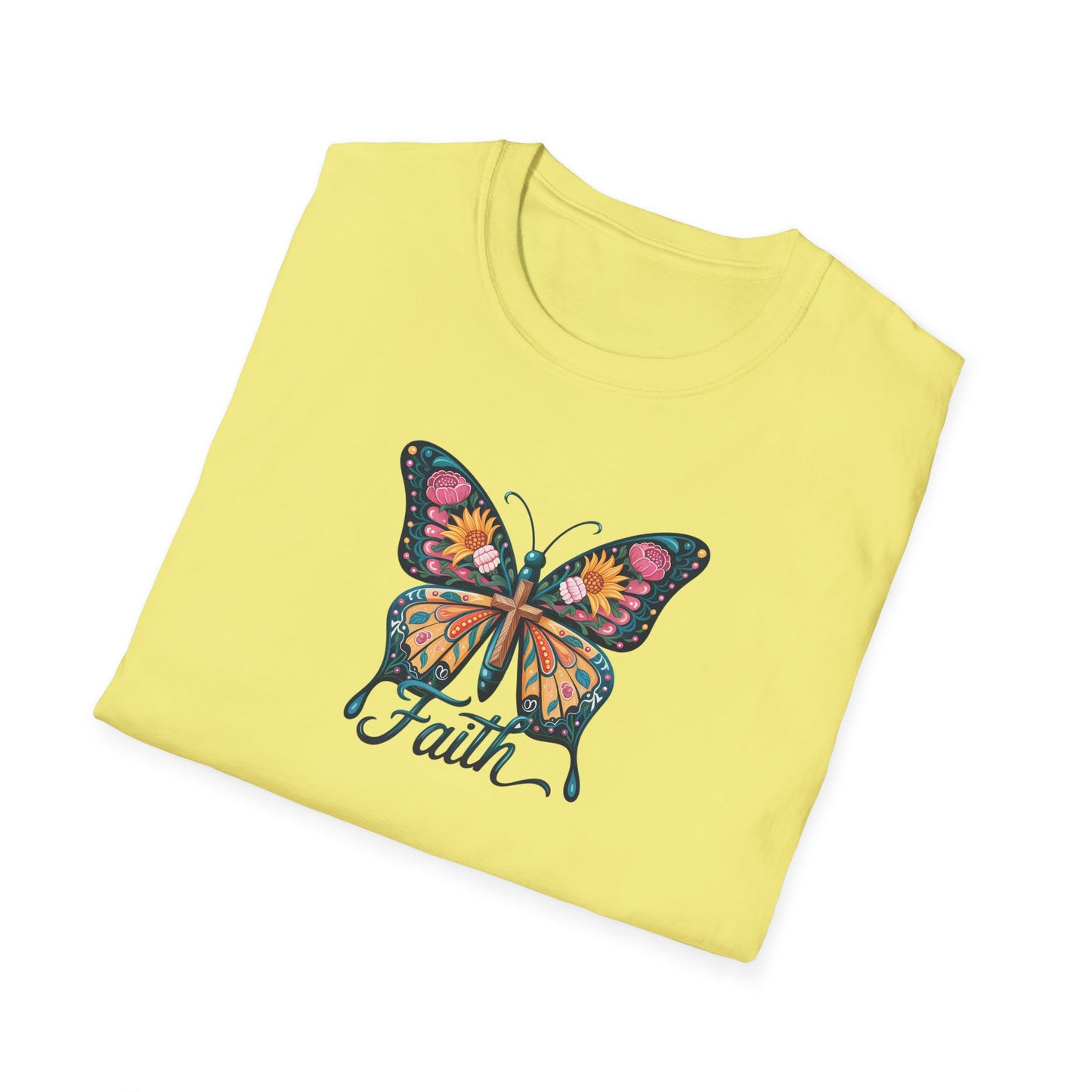 Faith Butterfly - Unisex Softstyle T-Shirt | Inspirational Tee, Gift for Her, Spring Fashion, Spiritual Wear, Summer Outfit