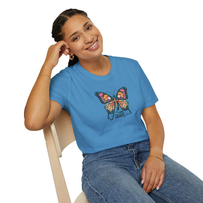 Faith Butterfly - Unisex Softstyle T-Shirt | Inspirational Tee, Gift for Her, Spring Fashion, Spiritual Wear, Summer Outfit