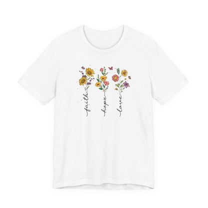 "Faith Hope Love" Flowers Unisex Softstyle T-Shirt