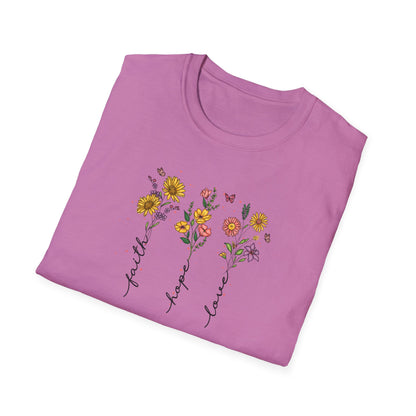 "Faith Hope Love" Flowers Unisex Softstyle T-Shirt