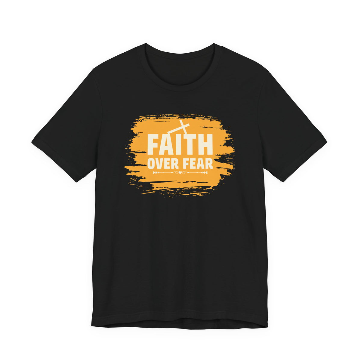 Faith Over Fear Orange Brush T-Shirt — Christian Inspirational Tee with Cross