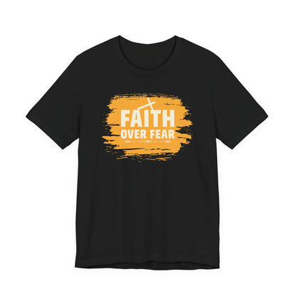 Faith Over Fear Orange Brush T-Shirt — Christian Inspirational Tee with Cross