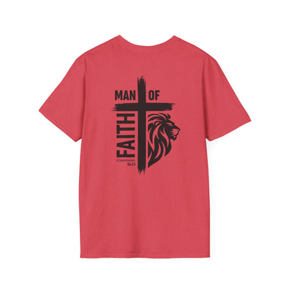 Man of Faith Cross Lion Back Print Unisex Softstyle T-Shirt