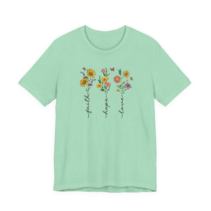 "Faith Hope Love" Flowers Unisex Softstyle T-Shirt