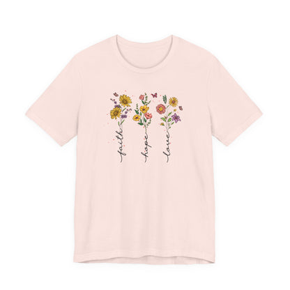 "Faith Hope Love" Flowers Unisex Softstyle T-Shirt