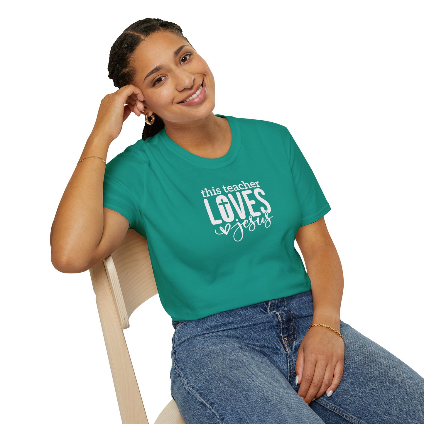 "This Teacher Loves Jesus" Unisex Softstyle T-Shirt