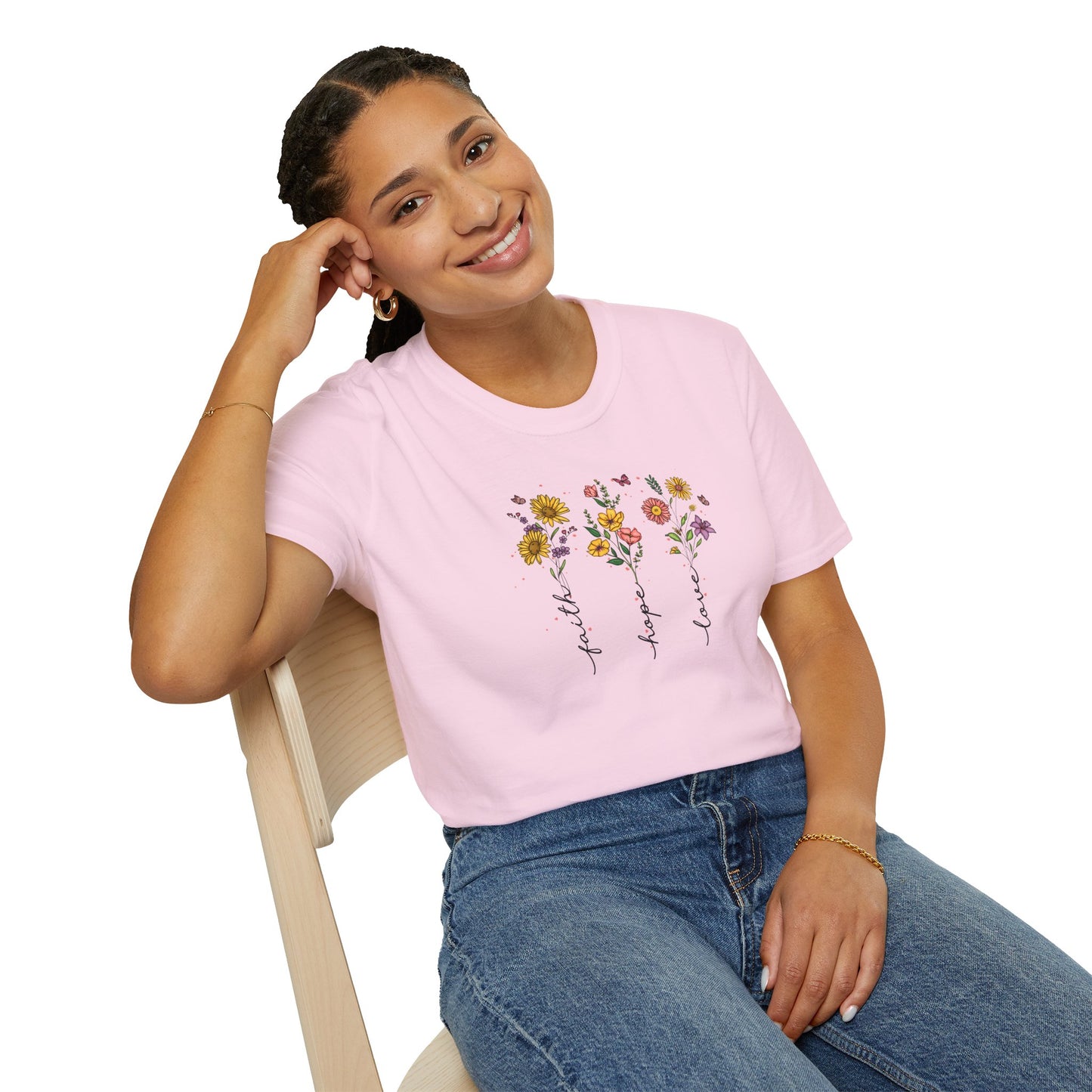 "Faith Hope Love" Flowers Unisex Softstyle T-Shirt