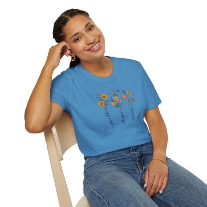 "Faith Hope Love" Flowers Unisex Softstyle T-Shirt