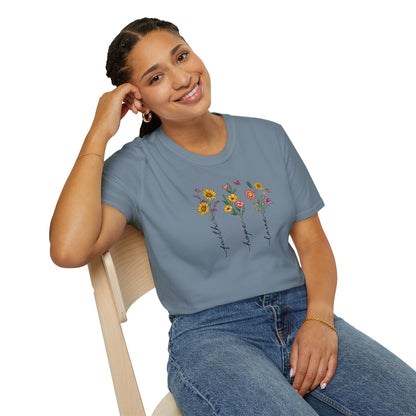 "Faith Hope Love" Flowers Unisex Softstyle T-Shirt