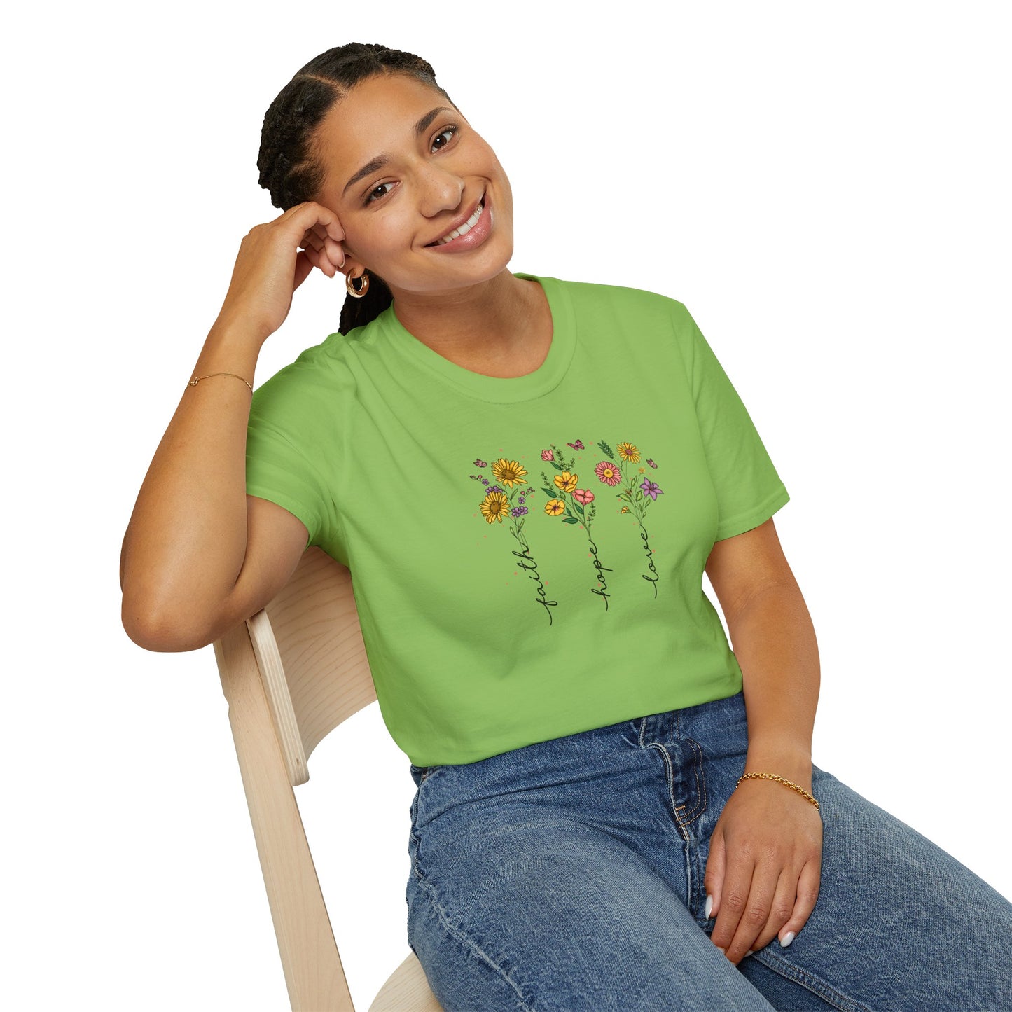 "Faith Hope Love" Flowers Unisex Softstyle T-Shirt