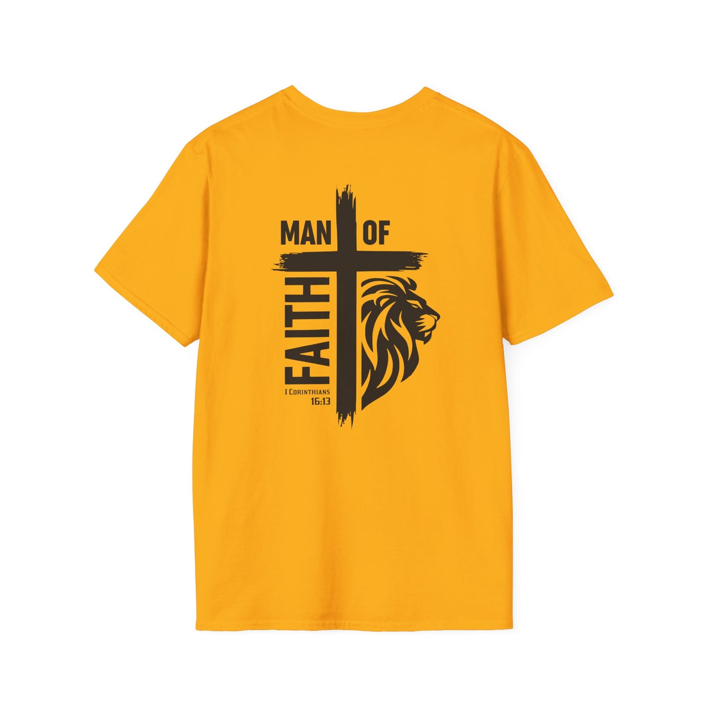 Man of Faith Cross Lion Back Print Unisex Softstyle T-Shirt