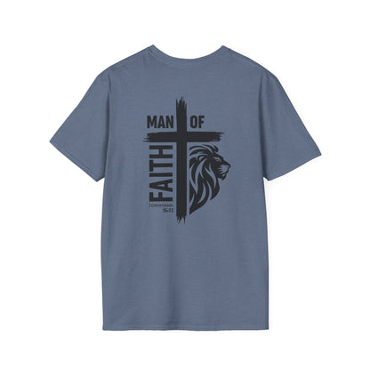 Man of Faith Cross Lion Back Print Unisex Softstyle T-Shirt