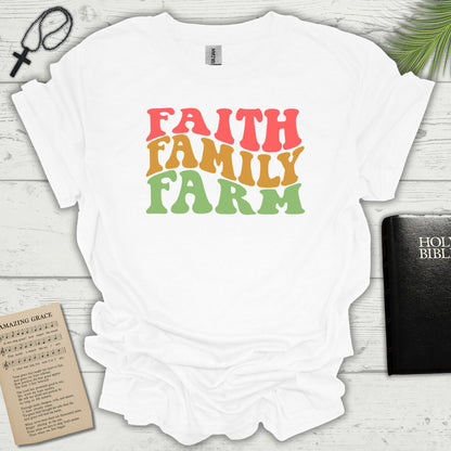 Faith Family Farm T-shirt flat lay mockup