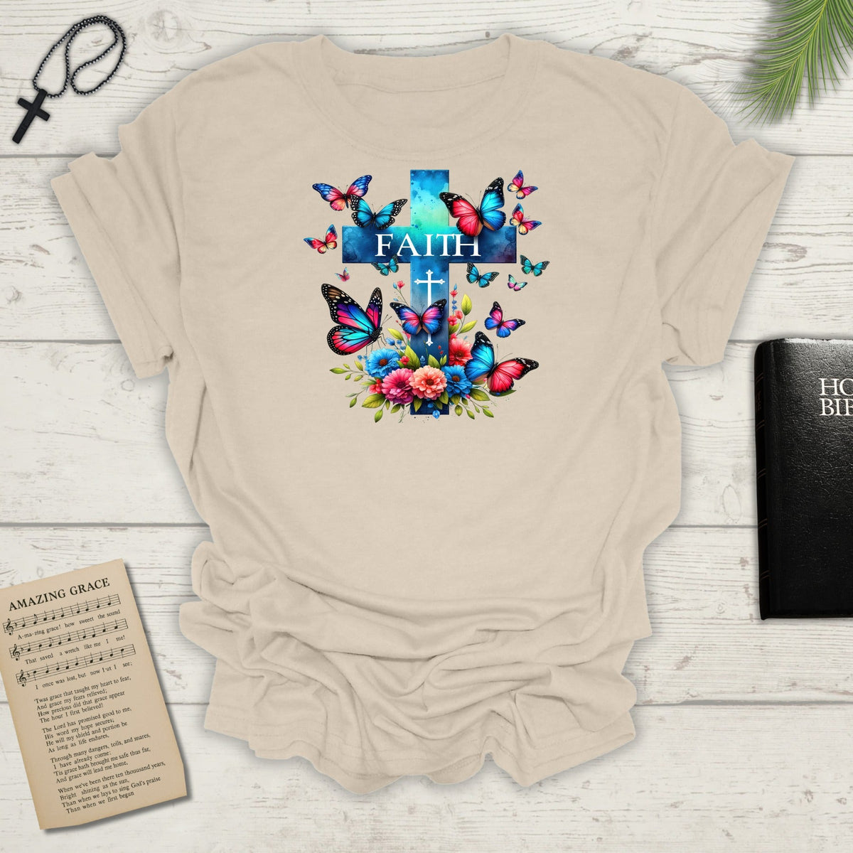 "Faith and Nature" -  Unisex T-Shirt - Christian, Butterfly Design